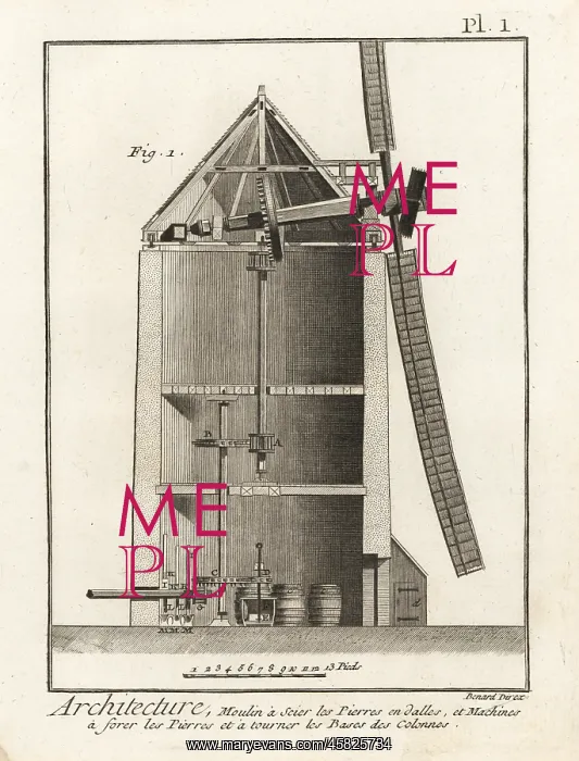 : Cross-section elevation through a windmill : Cross-section elevation through a windmill