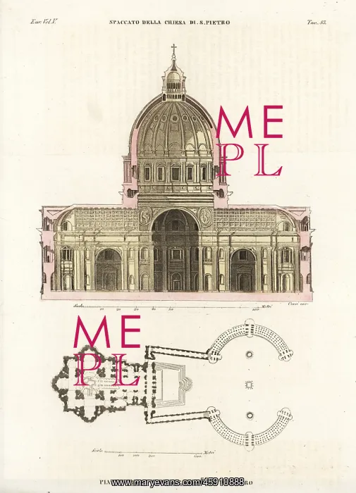 : Cross-section and plan of St. Peter's Basilica, Rome : Cross-section and plan of St. Peter's Basilica, Rome