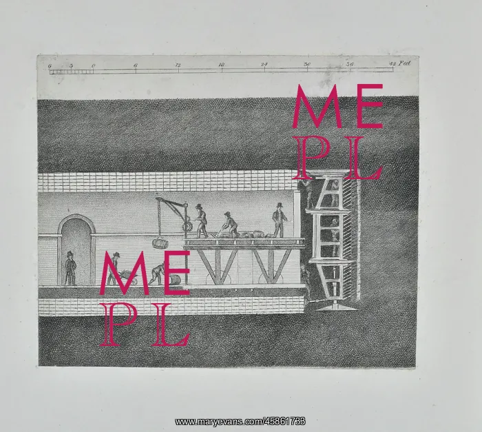 : Cross section showing workmen excavating the Thames Tunnel : Cross section showing workmen excavating the Thames Tunnel