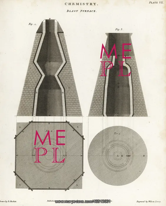 : Cross-sections and plans of blast furnaces : Cross-sections and plans of blast furnaces