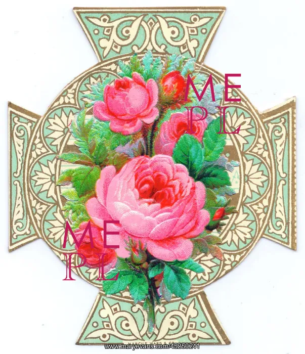  : Cross-shaped greetings card with pink roses