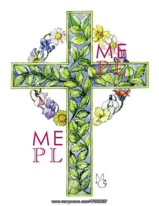  : Cross and wreath of spring flowers