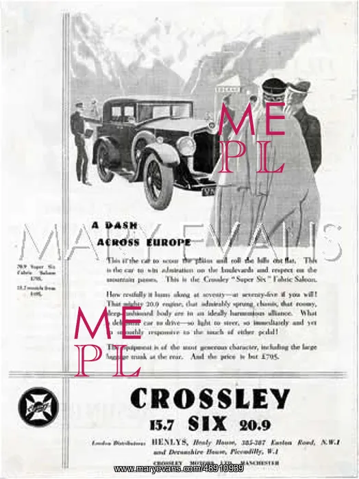 : CROSSLEY ADVERT 1929 : CROSSLEY ADVERT 1929