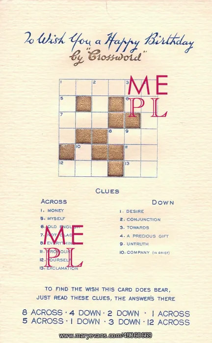 : Crossword puzzle on a birthday card : Crossword puzzle on a birthday card
