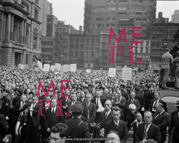 : A crowd on D-day in Madison Square, New York : A crowd on D-day in Madison Square, New York