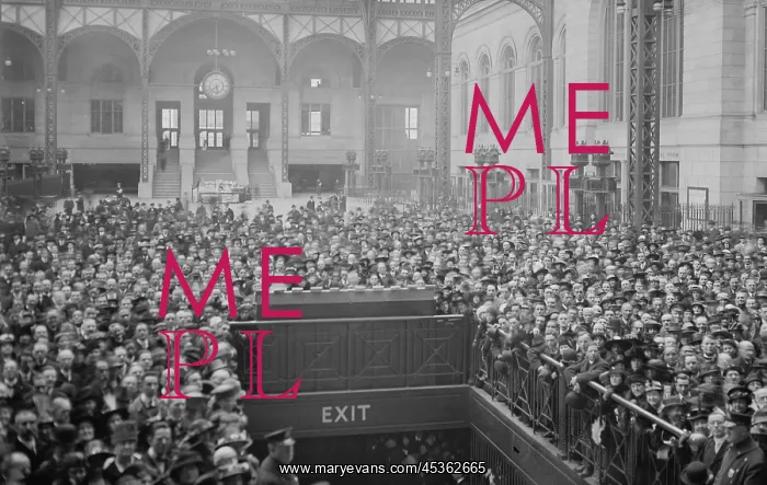 : Crowd gathered at Pennsylvania Station awaiting : Crowd gathered at Pennsylvania Station awaiting