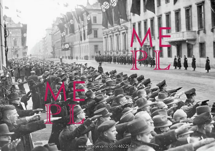 : Crowd performing the Hitler salute in the Wilhelmstrasse in : Crowd performing the Hitler salute in the Wilhelmstrasse in