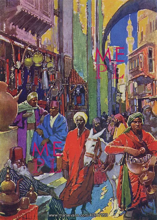  : Crowded Shopping street Bazaar in Cairo, Egypt