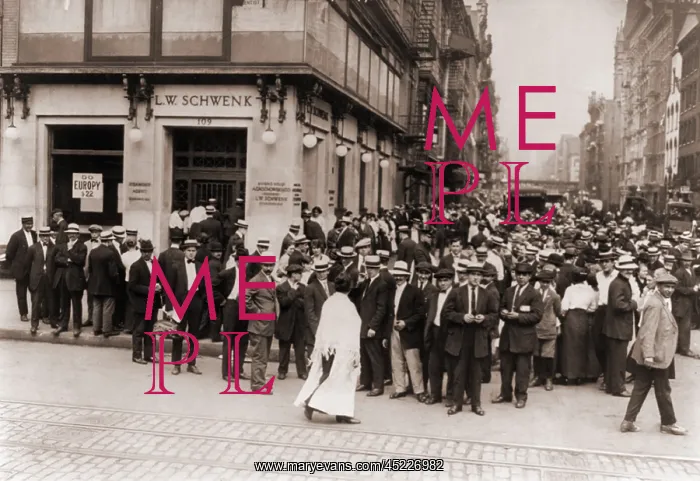 : Crowds making a run on the L.W. Scwenk Bank, ? : Crowds making a run on the L.W. Scwenk Bank, ?