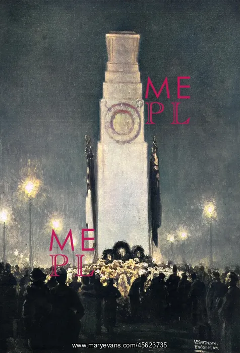 : Crowds visiting the Cenotaph at night, November 1920 : Crowds visiting the Cenotaph at night, November 1920