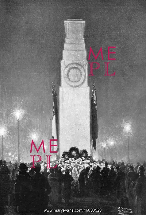 : Crowds visiting the Cenotaph at night, November 1920 : Crowds visiting the Cenotaph at night, November 1920