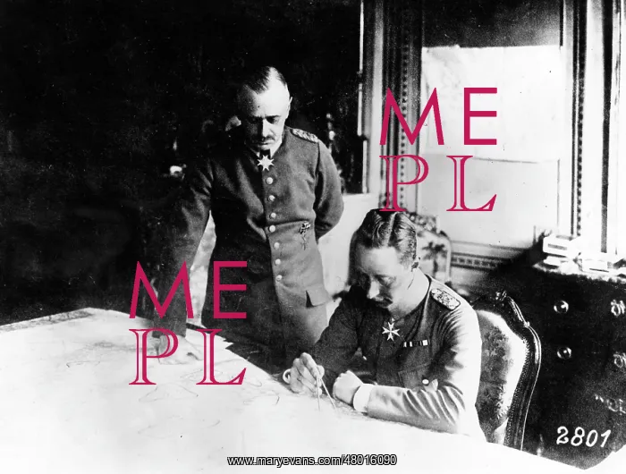 : Crown Prince Wilhelm studying a map, WW1 : Crown Prince Wilhelm studying a map, WW1