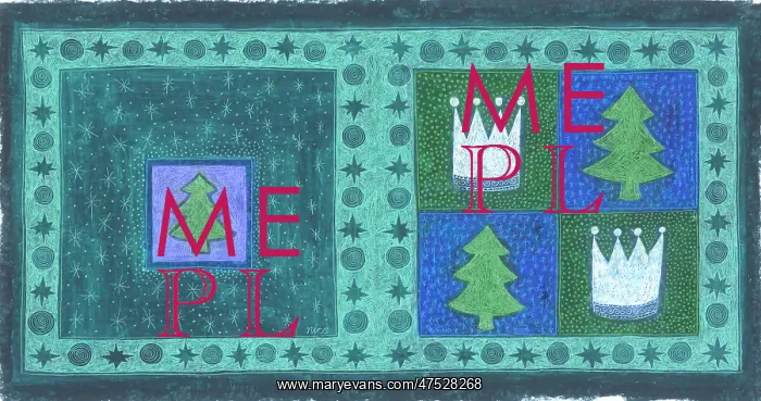  : Crowns & Christmas Trees on green background