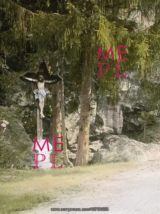 : Crucifix sculpture in a rocky landscape : Crucifix sculpture in a rocky landscape