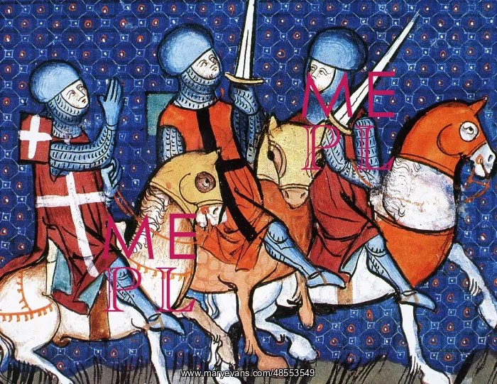 : Crusaders departing for an expedition to the Holy Land. Mini : Crusaders departing for an expedition to the Holy Land. Mini