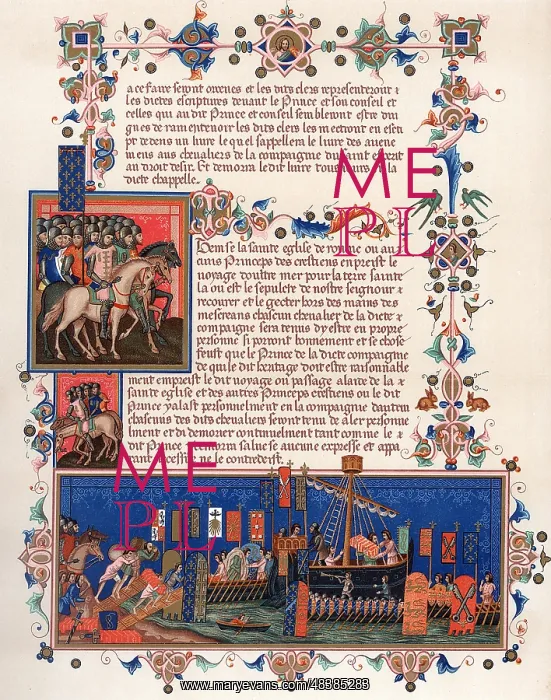 : Crusaders embarking for the Holy Land. Page from : Crusaders embarking for the Holy Land. Page from