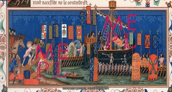 : Crusaders embarking for the Holy Lane. Detail : Crusaders embarking for the Holy Lane. Detail