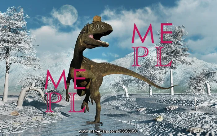 : A Cryolophosaurus dinosaur walking along a stream of modern : A Cryolophosaurus dinosaur walking along a stream of modern