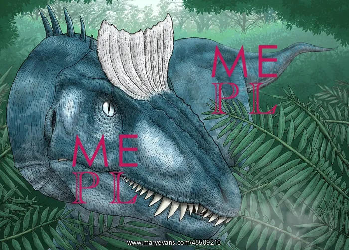 : A Cryolophosaurus walking through a Jurassic forest : A Cryolophosaurus walking through a Jurassic forest