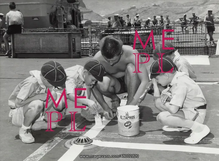 : Cubs painting lines on ship : Cubs painting lines on ship