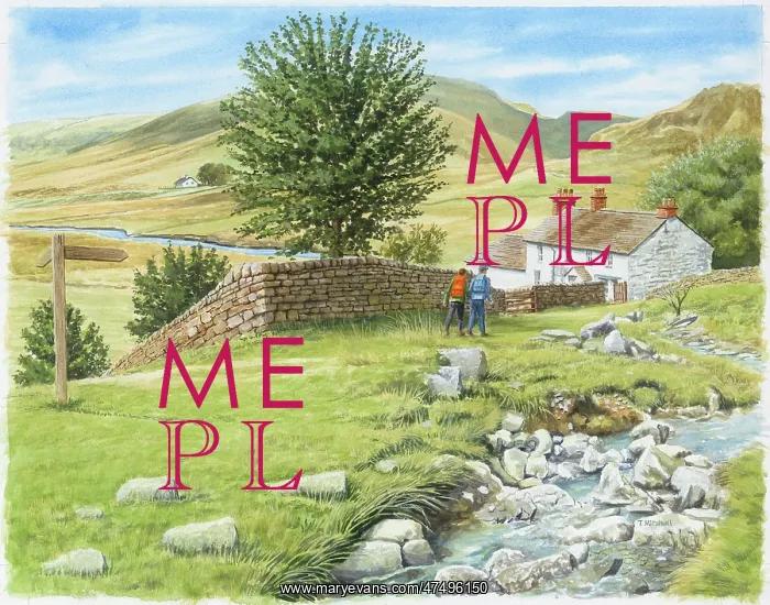 : Cumbrian Landscape with two walkers : Cumbrian Landscape with two walkers