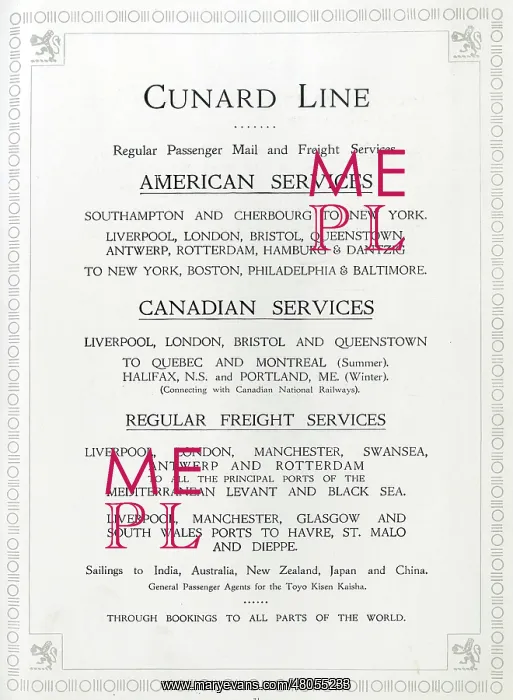 : Cunard Company's regular passenger, mail, freight services : Cunard Company's regular passenger, mail, freight services