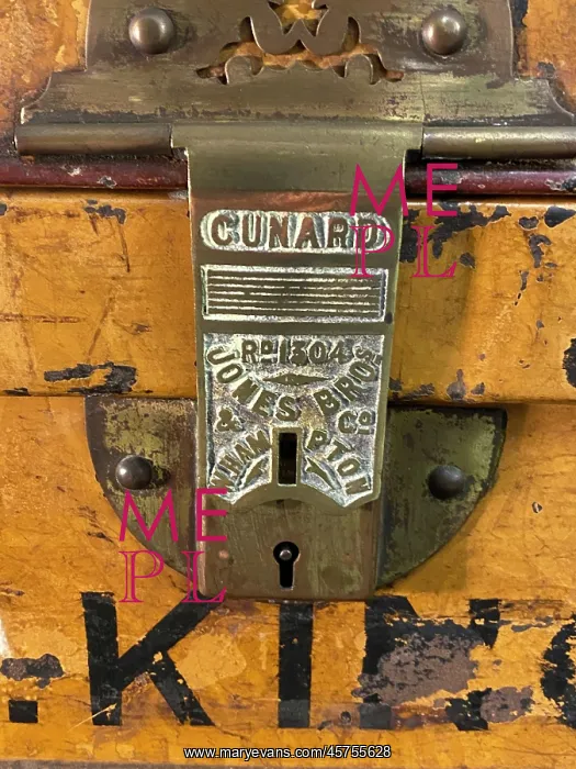 : Cunard Line - emigrants tin trunk, stencilled G King : Cunard Line - emigrants tin trunk, stencilled G King