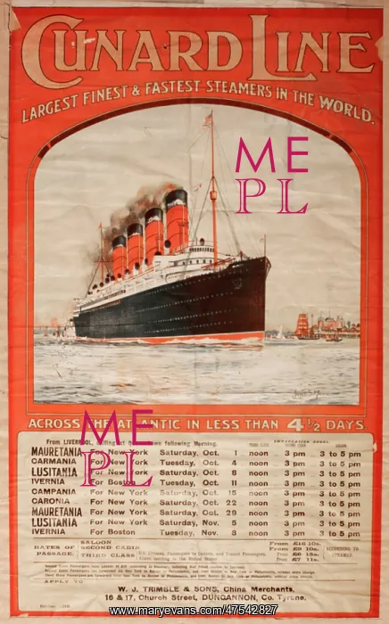 : Cunard Line Transatlantic Steamer Timetable poster : Cunard Line Transatlantic Steamer Timetable poster