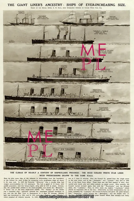 : Cunard ships of increasing size by G. H. Davis : Cunard ships of increasing size by G. H. Davis