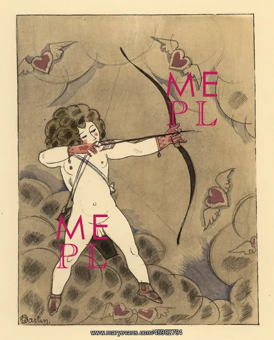 : Cupid with bow and arrow aiming at the distance : Cupid with bow and arrow aiming at the distance