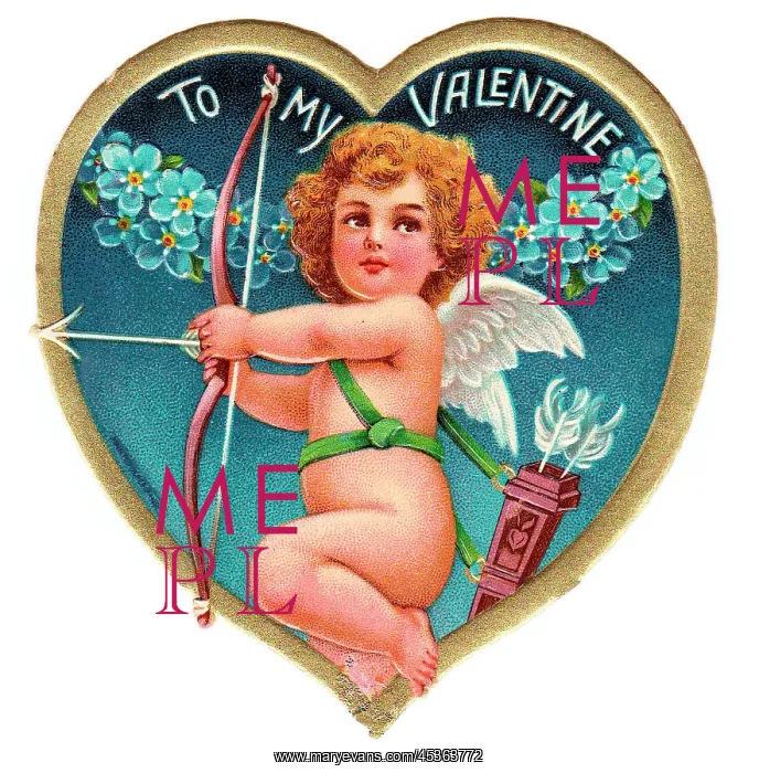 : Cupid on a heart-shaped Valentine card : Cupid on a heart-shaped Valentine card