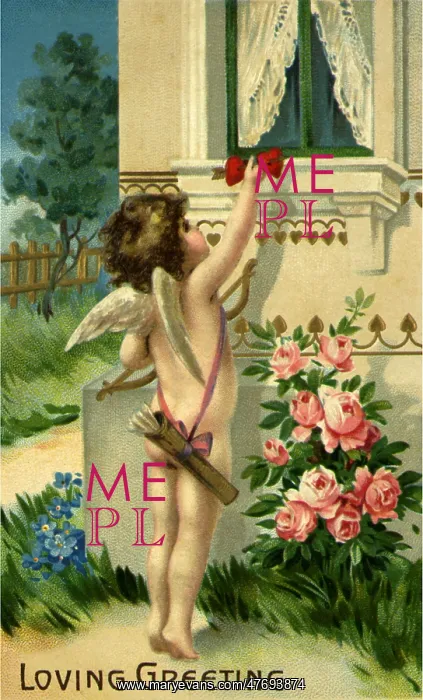  : Cupid holding Hearts up to a Window