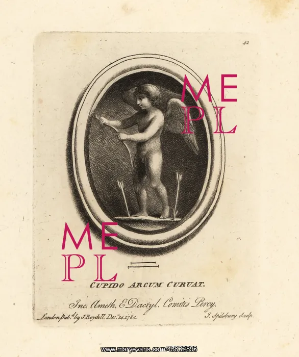 : Cupid, Roman god of love, bending a bow : Cupid, Roman god of love, bending a bow