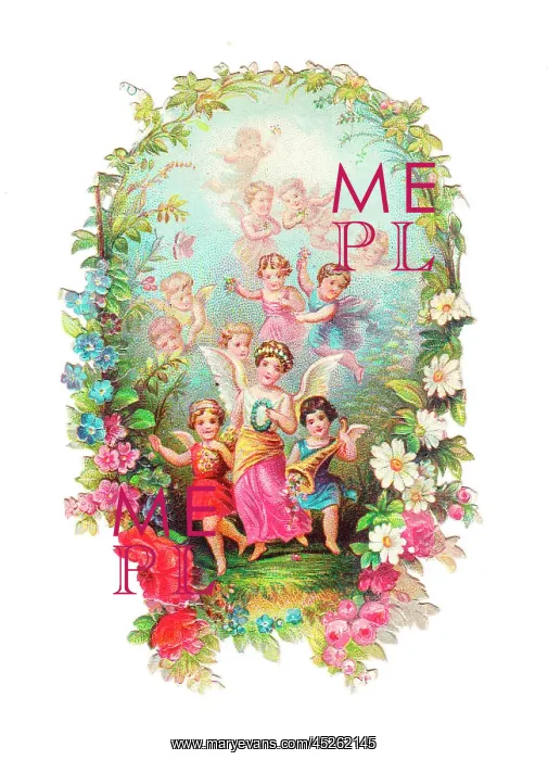 : Cupids and flowers on a romantic Victorian scrap : Cupids and flowers on a romantic Victorian scrap