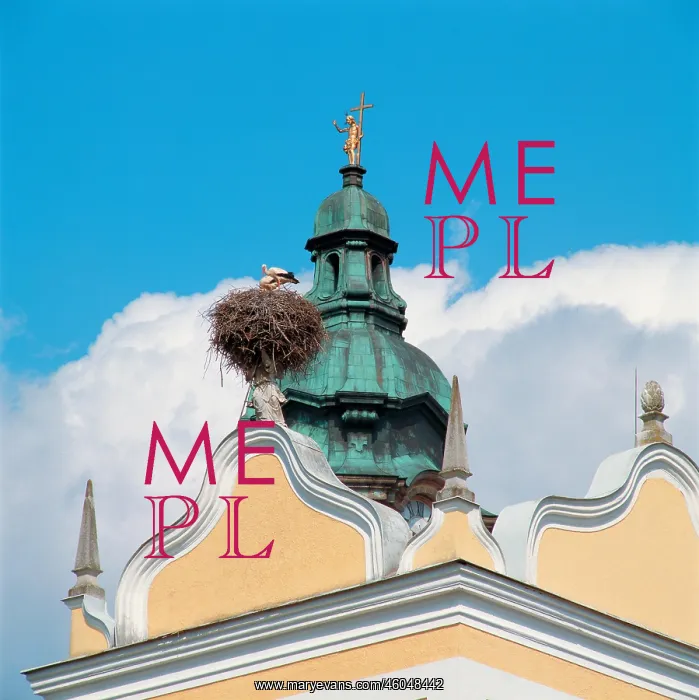 : Cupola with lantern and a stork's nest in the front : Cupola with lantern and a stork's nest in the front