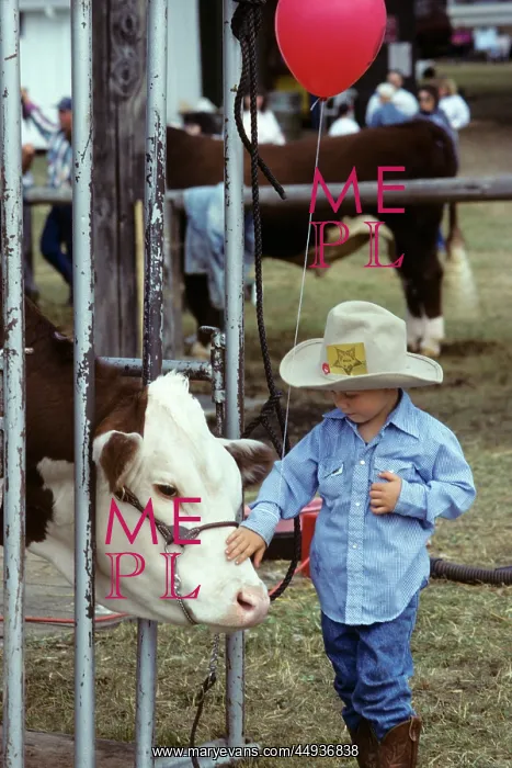 : Curious Young Boy at County Fair Wearing Cowboy : Curious Young Boy at County Fair Wearing Cowboy