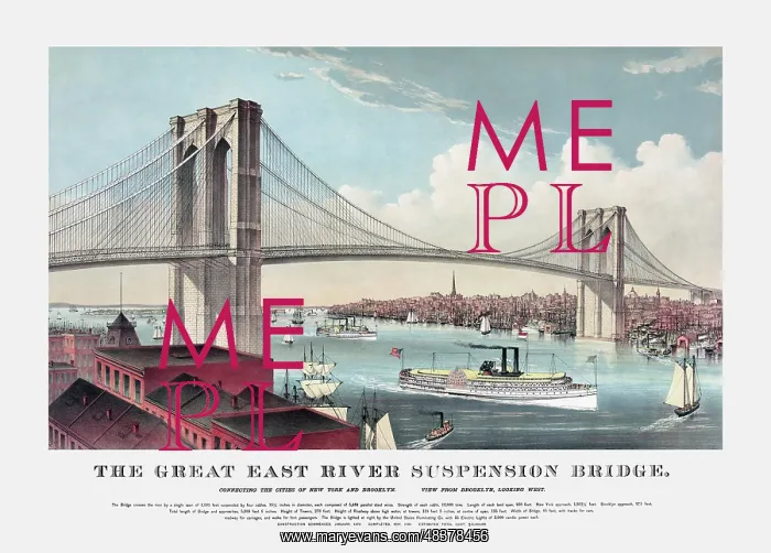 : Currier and Ives illustration of the Brooklyn Bridge : Currier and Ives illustration of the Brooklyn Bridge
