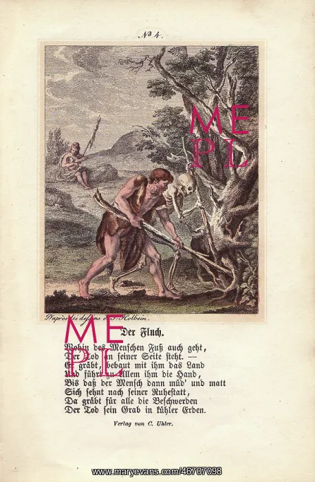 : The Curse: Adam is digging in the ground, assisted by Death : The Curse: Adam is digging in the ground, assisted by Death