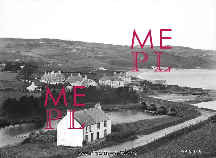 : Cushendun - an elevated view of the river and bridge and buildings around : Cushendun - an elevated view of the river and bridge and buildings around