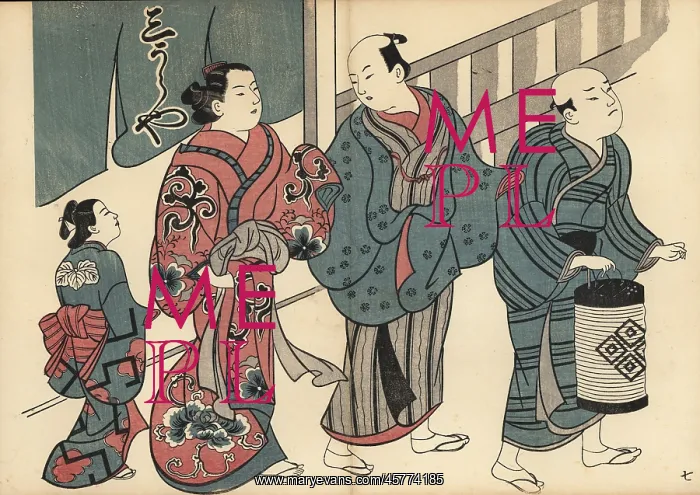 : Customer and courtesan with maid being led by a servant : Customer and courtesan with maid being led by a servant
