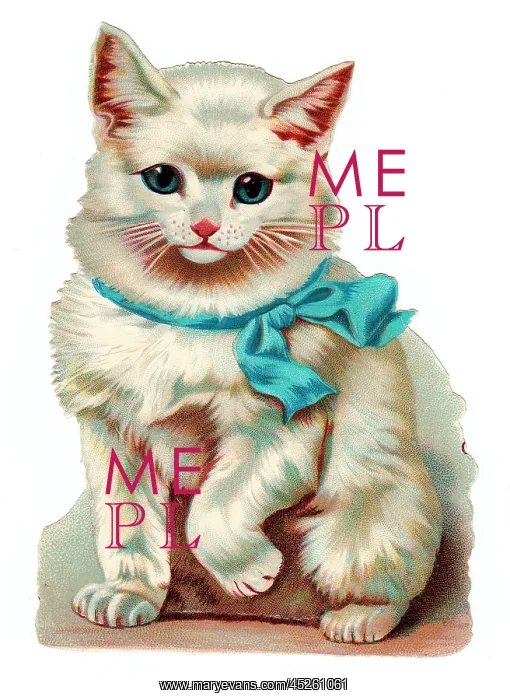  : Cute white cat on a Victorian scrap