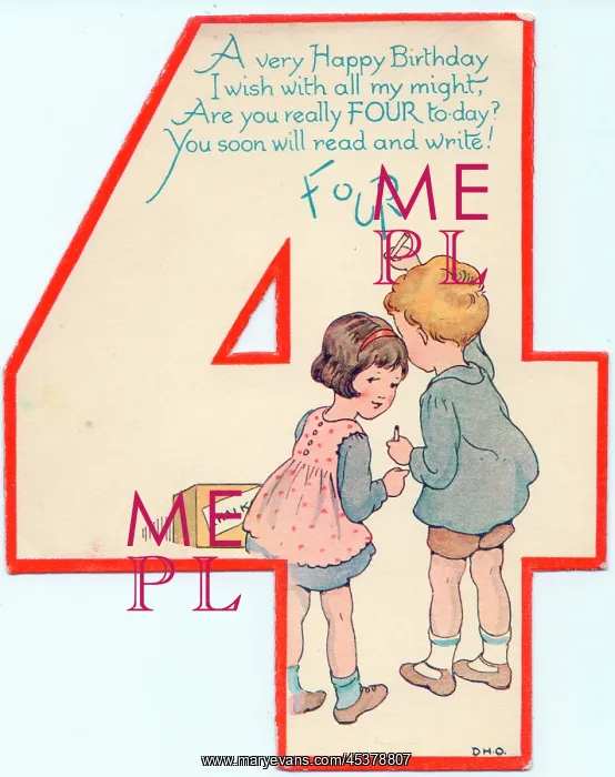 : Cutout birthday card, age 4 : Cutout birthday card, age 4