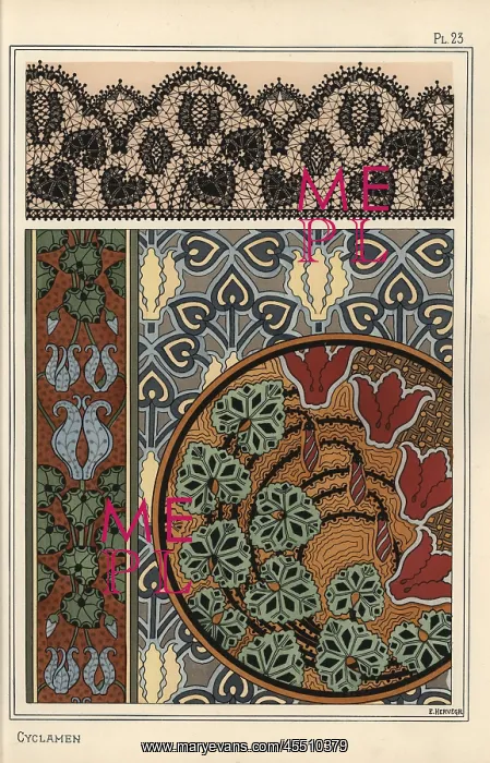 : Cyclamen persicum motif in patterns for lace : Cyclamen persicum motif in patterns for lace