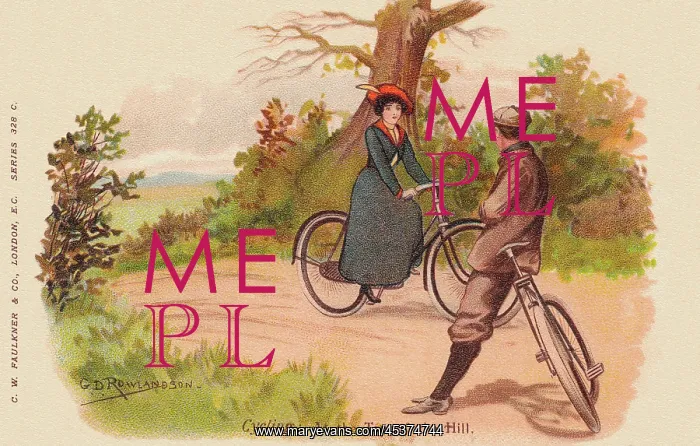 : Cycling. Young couple meeting at the top of a hill on their bicycles : Cycling. Young couple meeting at the top of a hill on their bicycles