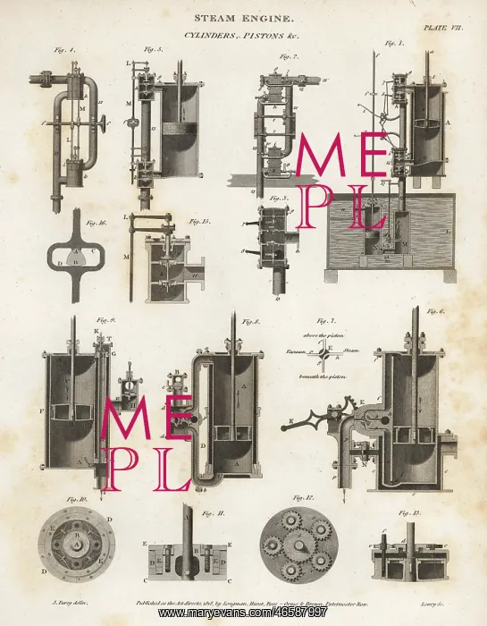 : Cylinders and pistons in a steam engine, 19th century : Cylinders and pistons in a steam engine, 19th century