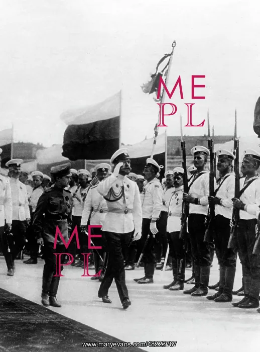 : Czar Tsar Nicholas II and his son Alexei take the salute : Czar Tsar Nicholas II and his son Alexei take the salute
