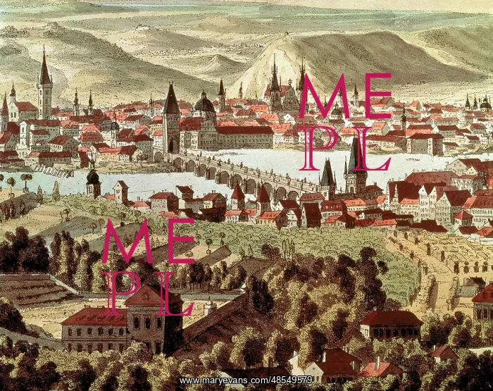 : Czech Republic. Prague. Engraving. 18th century. Colored : Czech Republic. Prague. Engraving. 18th century. Colored