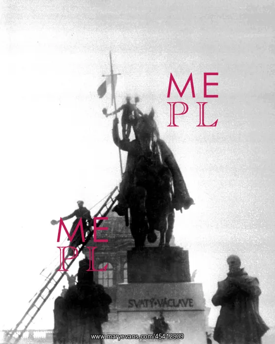 : Czechoslovak flag is being raised on the statue : Czechoslovak flag is being raised on the statue