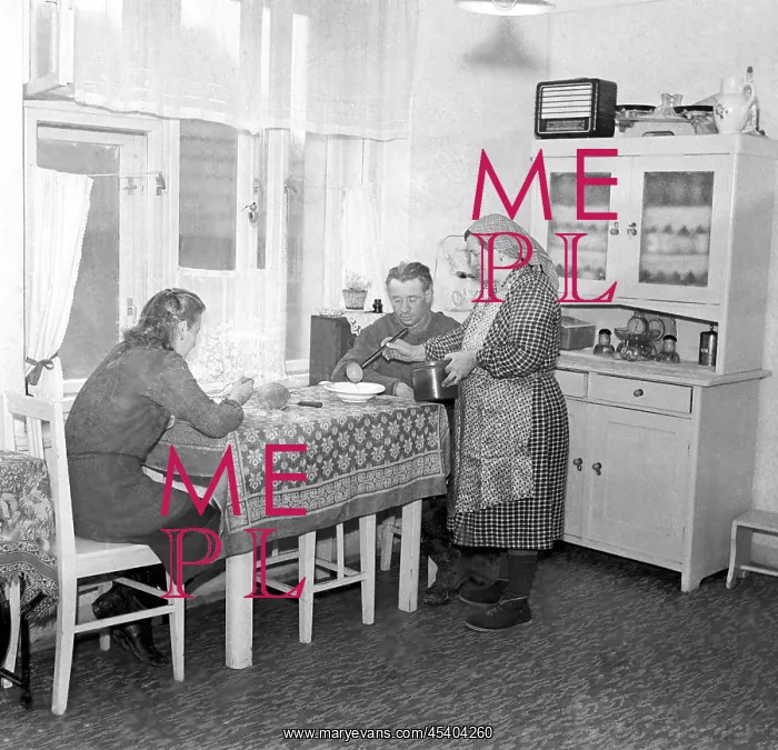 : Czechoslovakia - Jenec 1949. Coop worker serves : Czechoslovakia - Jenec 1949. Coop worker serves