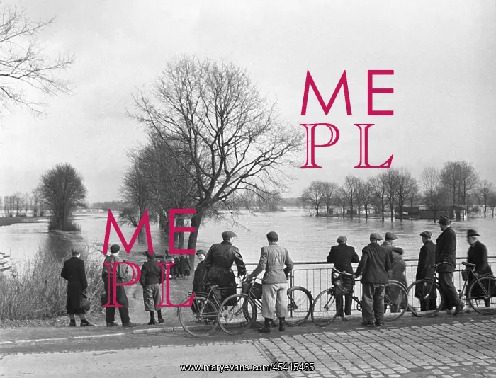 : Flood. Czechoslovakia - Kunetice 1947. People observe River Elbe cresting out of its banks : Flood. Czechoslovakia - Kunetice 1947. People observe River Elbe cresting out of its banks
